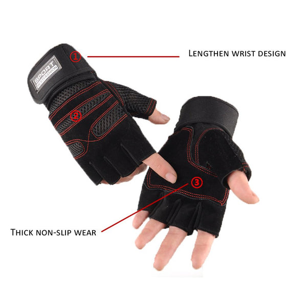 1 Pair Half Finger Gym Gloves Non-slip Breathable
