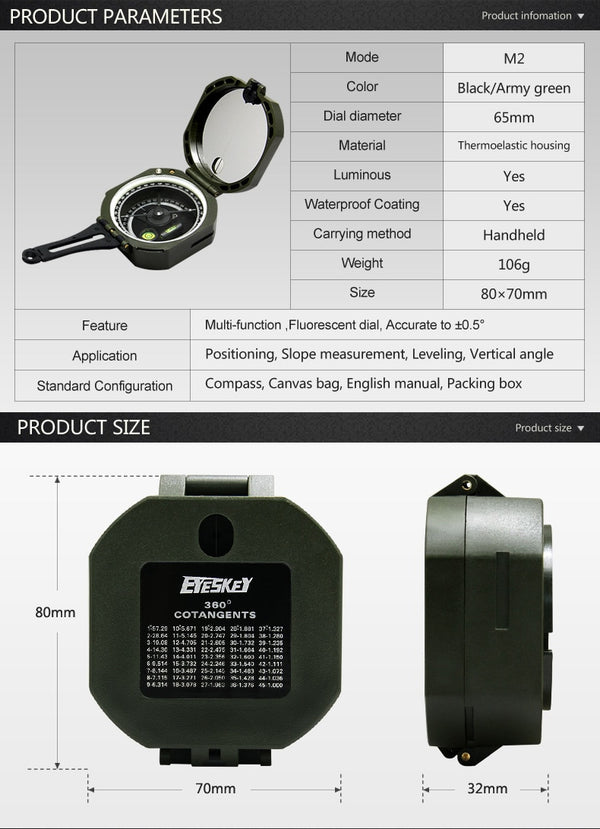 Professional Geological Lightweight Military Pocket Compass