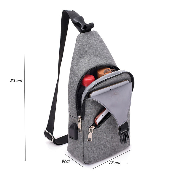 USB charging anti theft chest crossbody bag