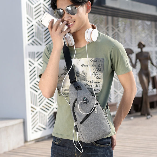 USB charging anti theft chest crossbody bag