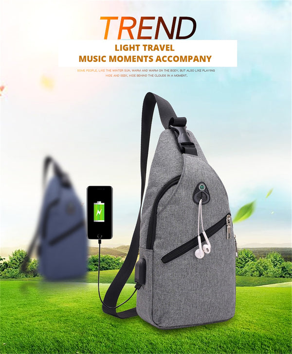 USB charging anti theft chest crossbody bag