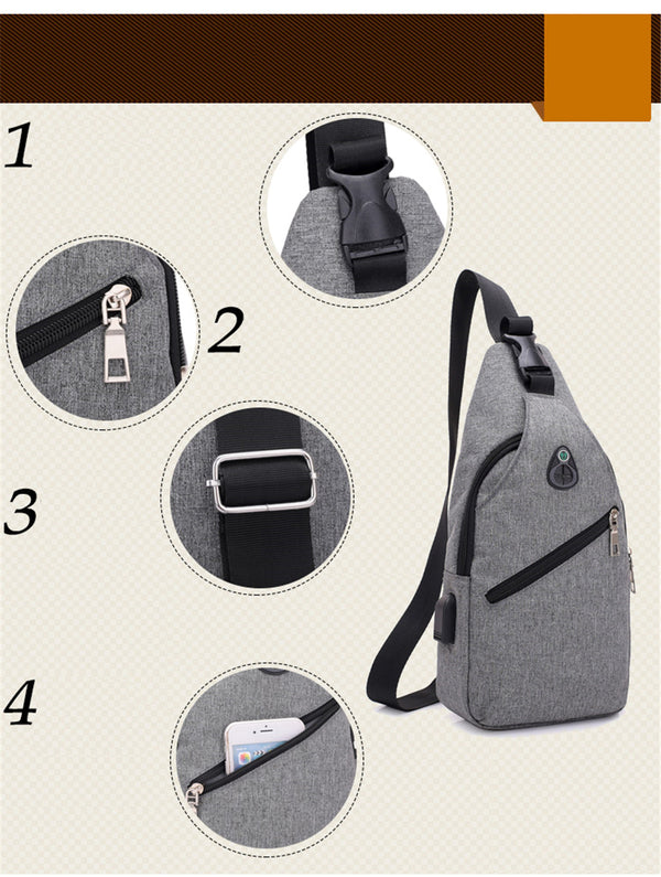 USB charging anti theft chest crossbody bag