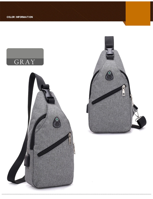 USB charging anti theft chest crossbody bag