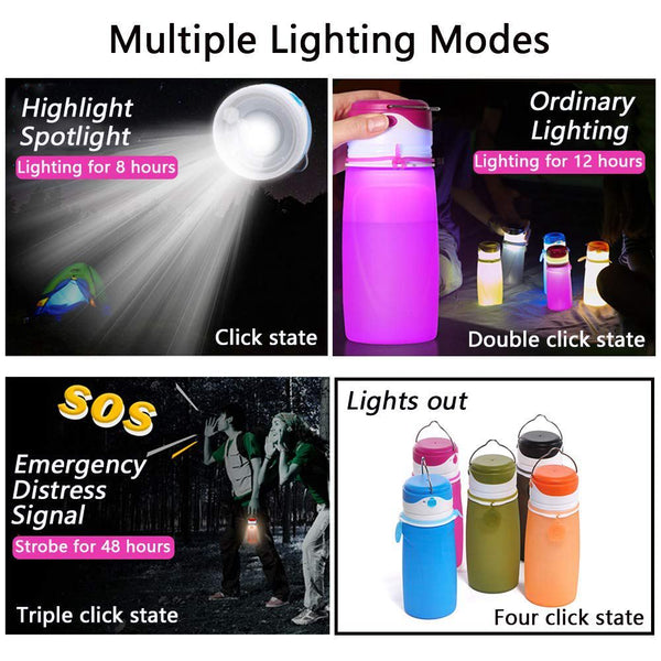 Collapsible USB Rechargeable Water Bottles with LED Light 550ml